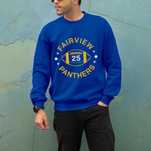 Blue and Gold Football Player Jersey Number Sweatshirt (Creator Uploaded)