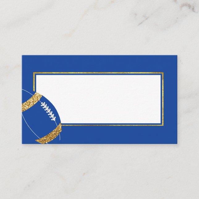 Blue and Gold Football Wedding Place Card (Front)