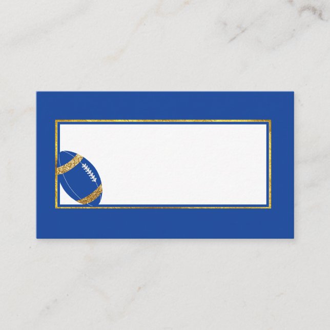 Blue and Gold Football Wedding Place Card (Front)