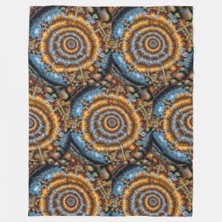blue and gold fractal swirl fleece blanket