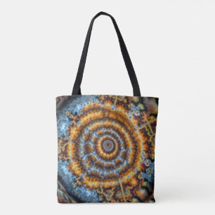 blue and gold fractal swirl tote bag