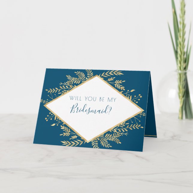 Blue and Gold Frame Modern  Card (Front)