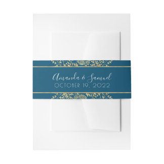 Blue and Gold Frame Modern Wedding Belly Band Invitation Belly Band