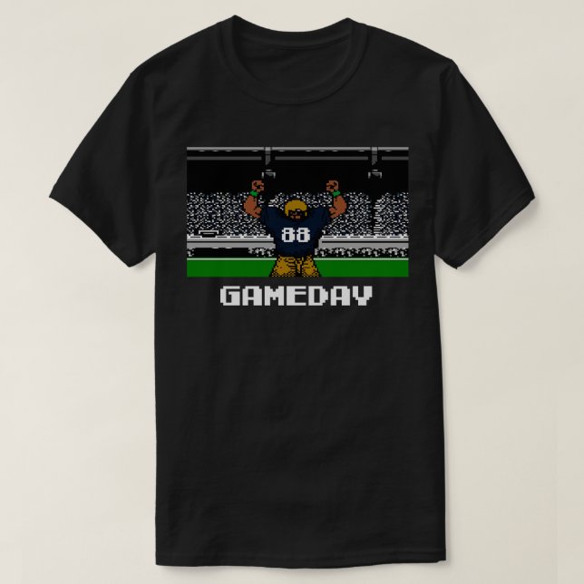 Blue and Gold  Gameday Retro 8 Bit Linebacker 1 T-Shirt (Design Front)