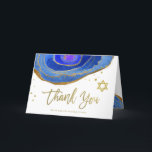 Blue and Gold Geode | Bat Mitzvah or Bar Mitzvah Thank You Card<br><div class="desc">This elegant,  modern Bat Mitzvah or Bar Mitzvah thank you card features trendy blue watercolor geode stones with faux gold handwritten script,  Star of David,  and accents.</div>