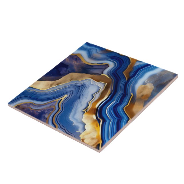 Blue and Gold Geode Style Ceramic Tile. Tile (Side)
