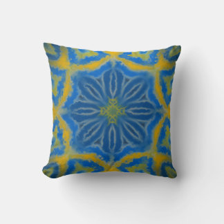 Blue and Gold Geometric Floral Pattern Cushion