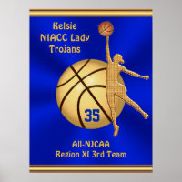 Blue and Gold Girls Basketball Poster,  YOUR TEXT