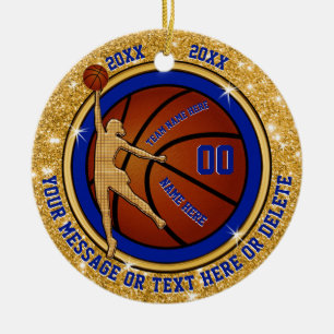 Blue and Gold Girls Basketball Team Gift Ideas Ceramic Ornament