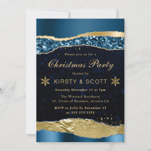 Blue and Gold Glam Tears Christmas Party Invitation