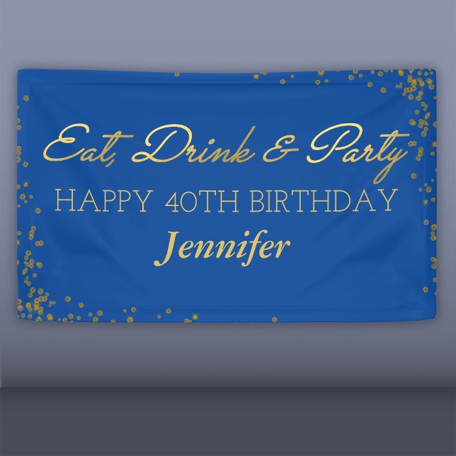 Blue and Gold Glamor Adult Happy Birthday Banner (Creator Uploaded)
