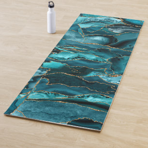 Blue and Gold Glitter Agate Abstract Yoga Mat