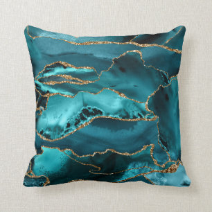 Blue and Gold Glitter Agate Cushion