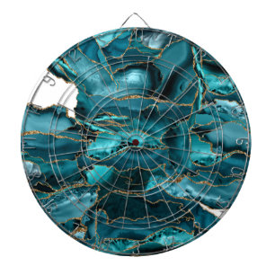 Blue and gold glitter agate dartboard