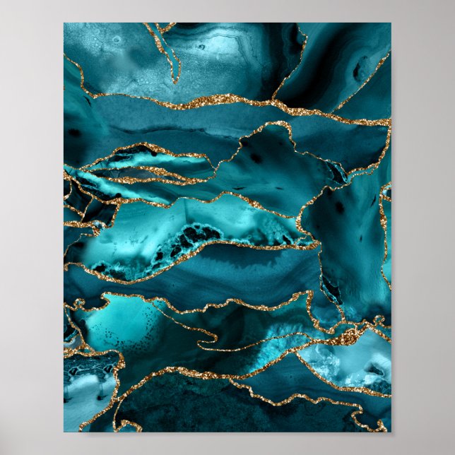 Blue and Gold Glitter Agate Poster (Front)