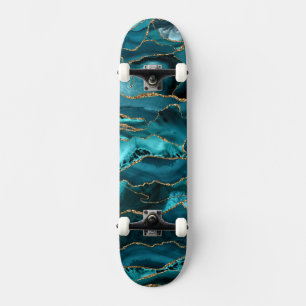 Blue and gold glitter agate skateboard