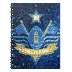 Blue and Gold Glitter American Football Champions Notebook