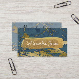 Blue and Gold Glitter and Sparkle Marble Business Card