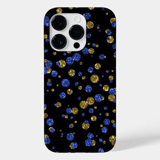 Blue and Gold Glitter Confetti on Black Phone Case (Back)