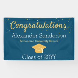 Blue and Gold Glitter Congrats Grad Graduation Banner