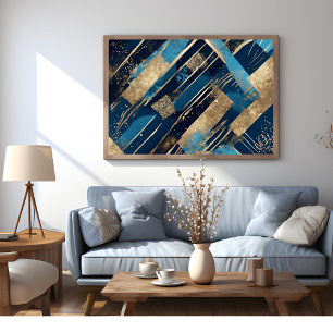 Blue And Gold Glitter Elegant Modern Art Poster
