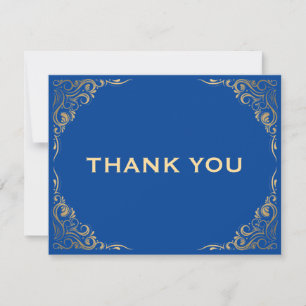 Blue and Gold Glitter Frame Thank You Card