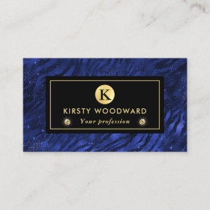 Blue and Gold Glitter Glam Tiger Stripes Pattern Business Card