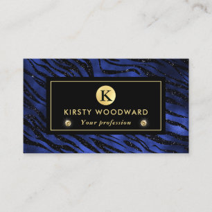 Blue and Gold Glitter Glam Tiger Stripes Pattern Business Card