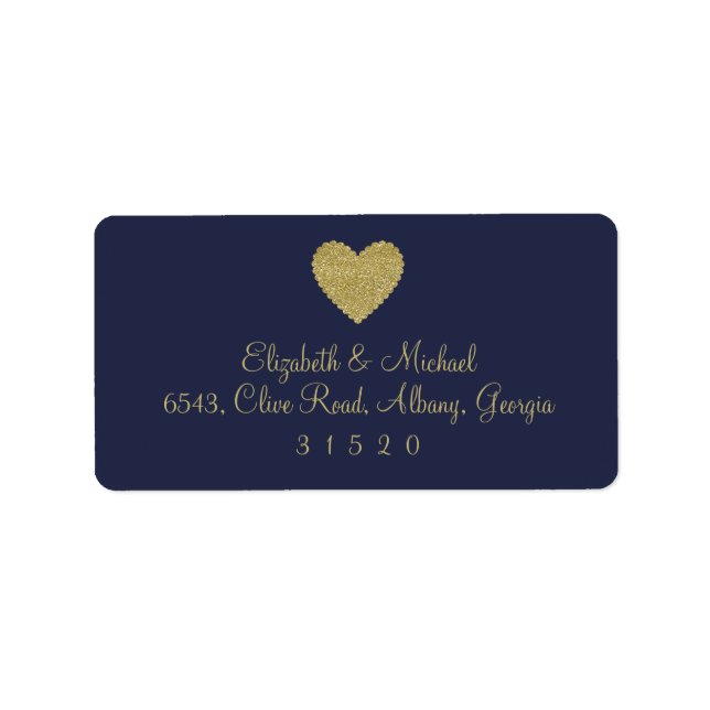 Blue and Gold Glitter Heart Address Label (Front)