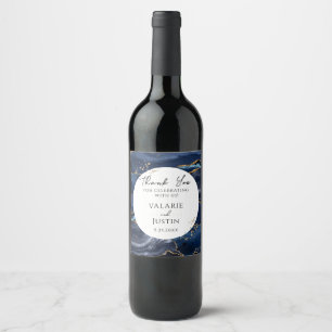 Blue and Gold Glitter Marble Thank You Wine Label