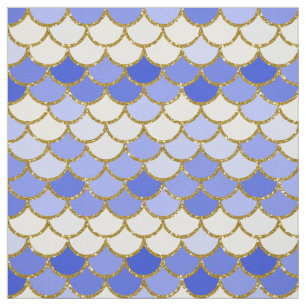 Blue and Gold Glitter Mermaid Scales Fabric