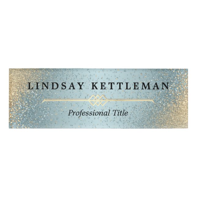Blue and Gold Glitter Name Tag (Front)