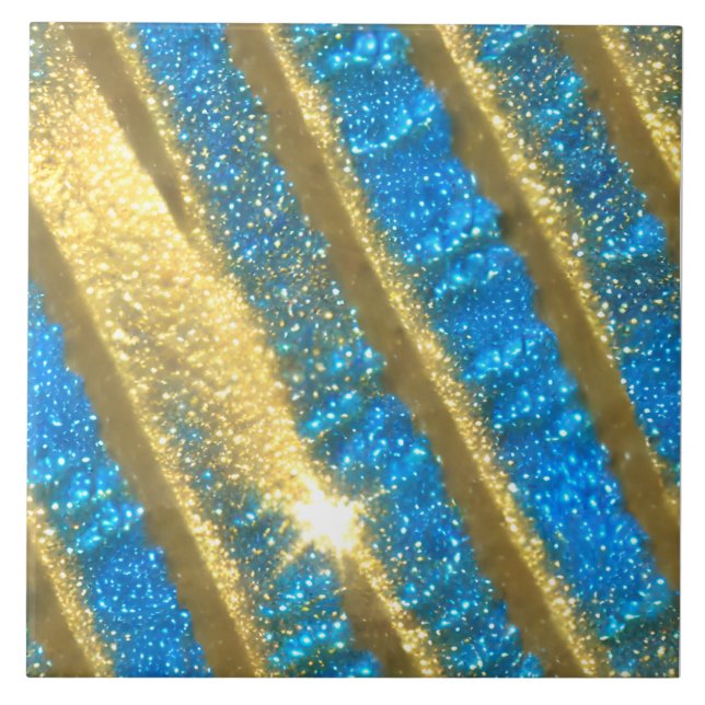 Blue and Gold Glitter Pattern Ceramic Tile (Front)