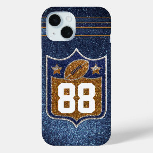 Blue and Gold Glitter School Football Team Colours iPhone 15 Case
