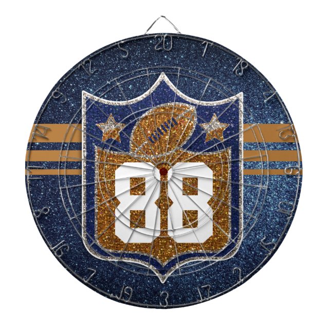 Blue and Gold Glitter School Football Team Colours Dartboard (Front)