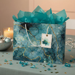Blue and gold glittery marble  large gift bag