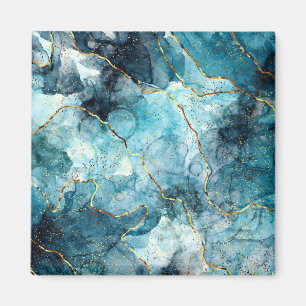 Blue and gold glittery marble magnet