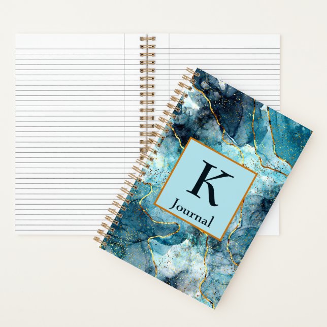 Blue and gold glittery marble  monogram journal (Inside)