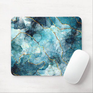 Blue and gold glittery marble  mouse pad
