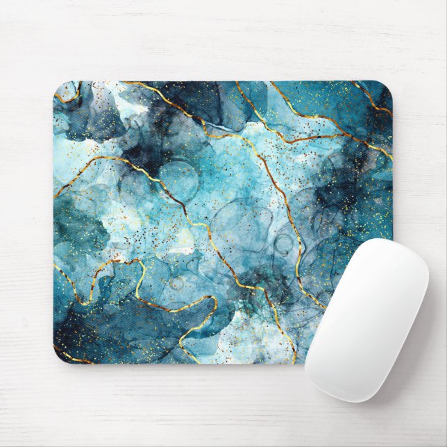 Blue and gold glittery marble  mouse pad (With Mouse)