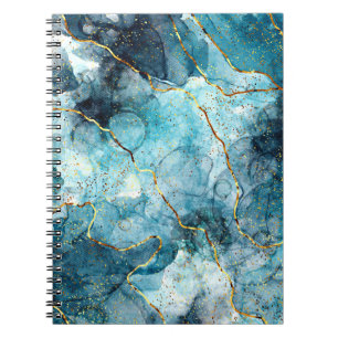 Blue and gold glittery marble notebook