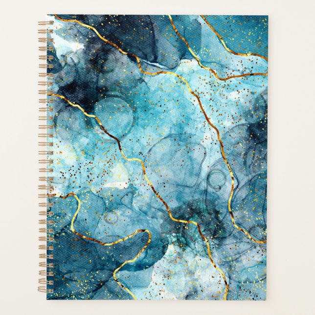 Blue and gold glittery marble  planner (Front)