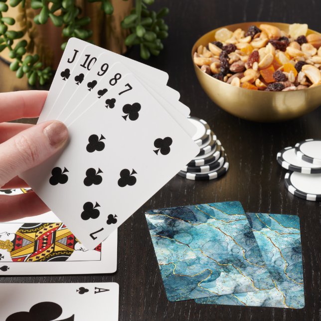 Blue and gold glittery marble  playing cards (In Situ)