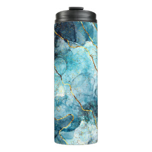 Blue and gold glittery marble thermal tumbler