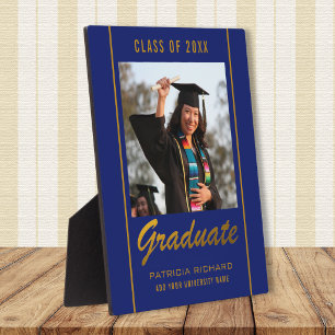 Blue And Gold Grad Photo Graduation 2026 Keepsake Plaque