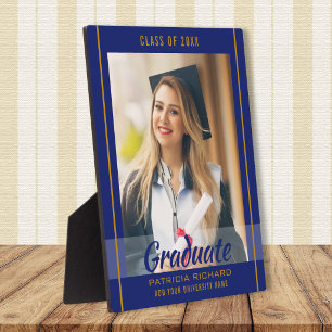 Blue And Gold Graduation 2026 Grad Photo Keepsake Plaque