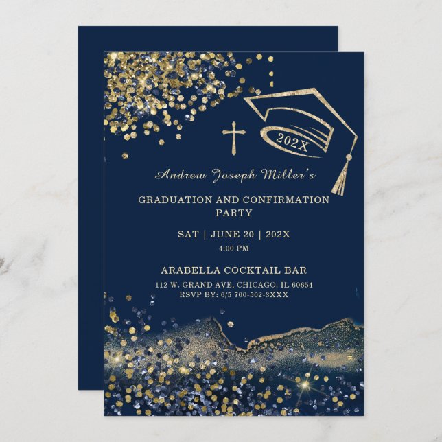 Blue and Gold Graduation and Confirmation Template (Front/Back)