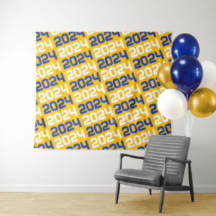 Blue and Gold Graduation Backdrop Tapestry
