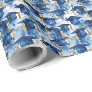 Blue and Gold Graduation Cap Gift Wrapping Paper