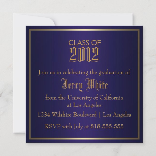 Blue and Gold Graduation Invitation (Front)
